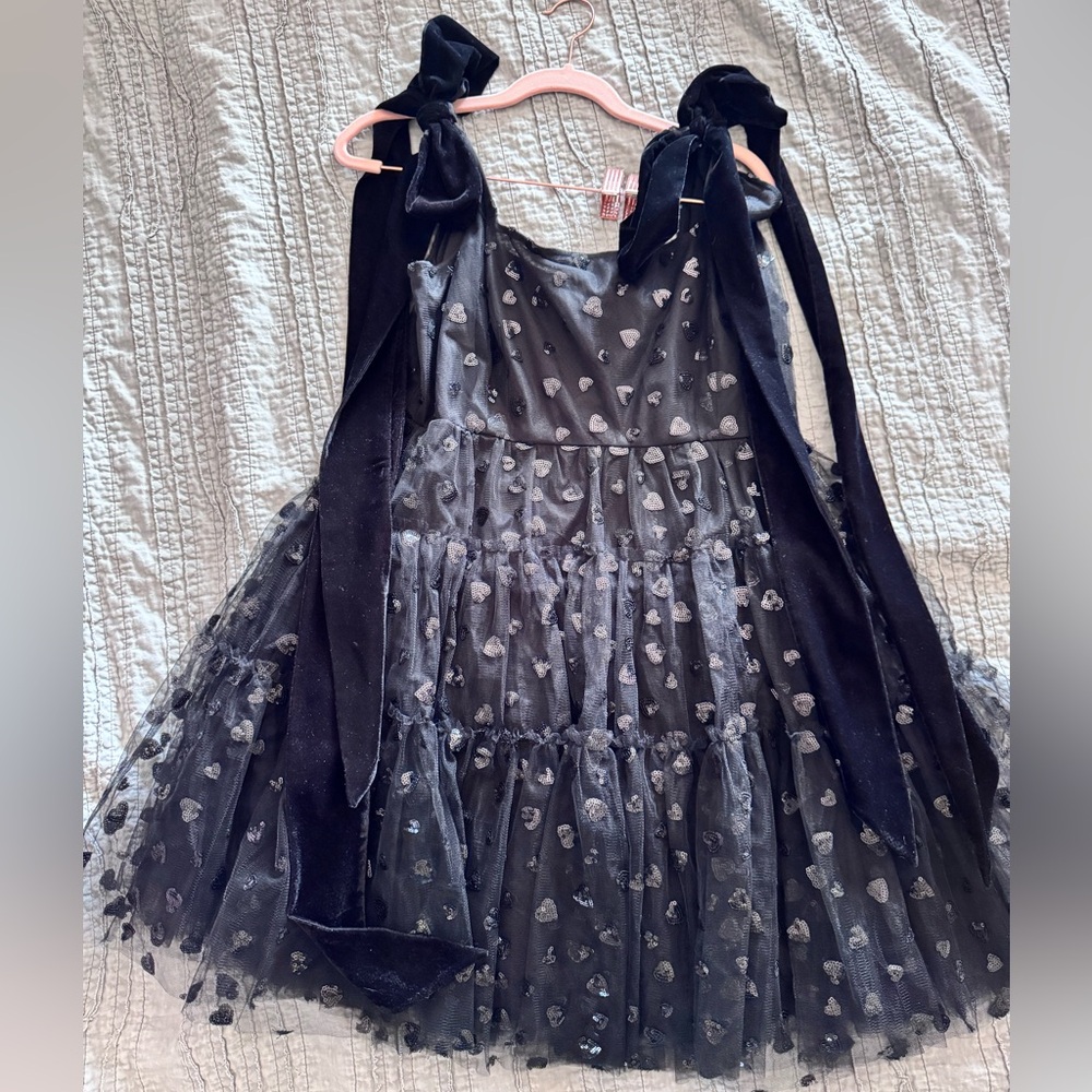 GEISHA DESIGNS BLACK Tulle Mini Dress - Size 12 - Velvet Bow Straps